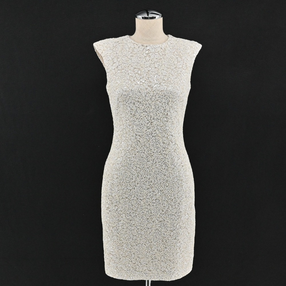 Ralph Lauren Lace Sheath Dress Womens Size 2 Ivory Formal Sequin Sleeveless LRL - Picture 1 of 15